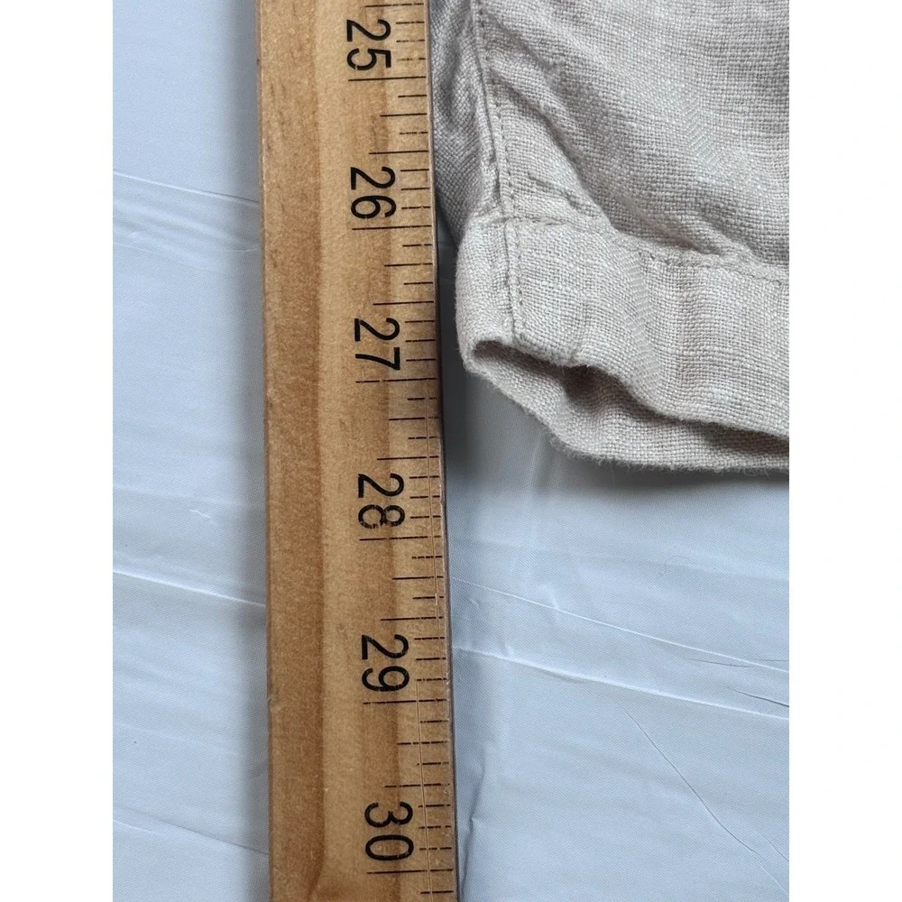 Lands End Womens 14 High Rise 100% Linen Pleated Wide Leg Pants Oatmeal Beige